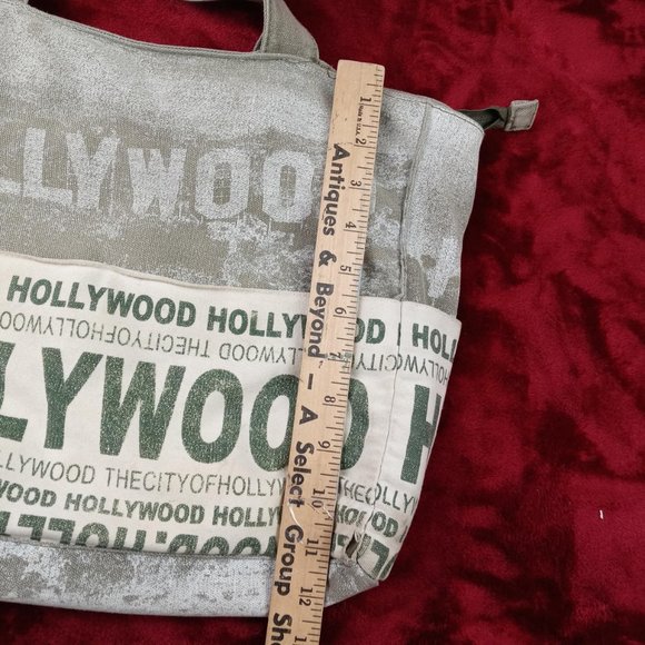 Women's "HOLLYWOOD" Distressed Khaki Green Hobo  Handbag Full Zip Front Pockets - Picture 4 of 6
